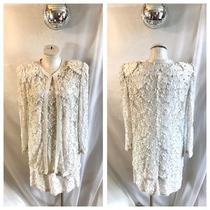 Vintage Pearl Beaded 2 Pc Dress w/ Matching Jacket